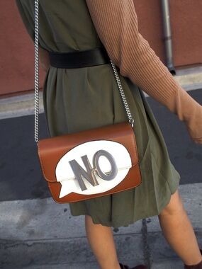 Zara Brown and White Leather Crossbody Bag with Chain